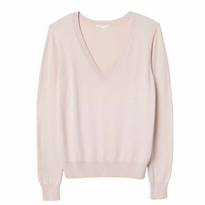 Pink V Neck Pullover Sweater